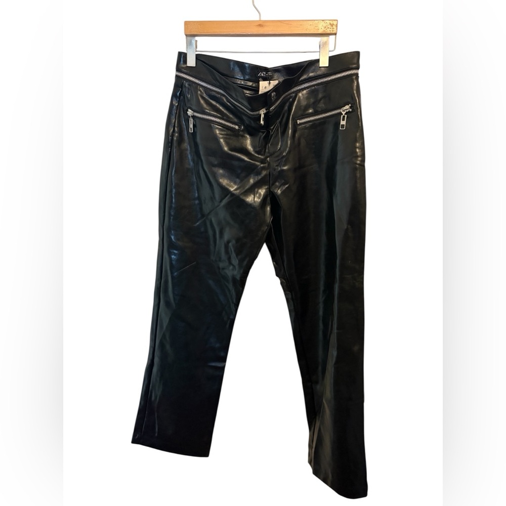 Zara Black Faux Leather Boot Cut Pants